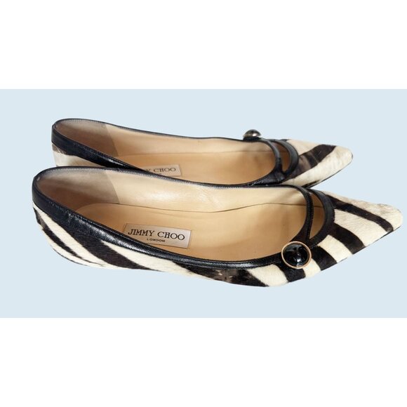 JIMMY CHOO Zebra Print Pony Hair Pointed Toe Flats Size 38 / 8 - Picture 5 of 8